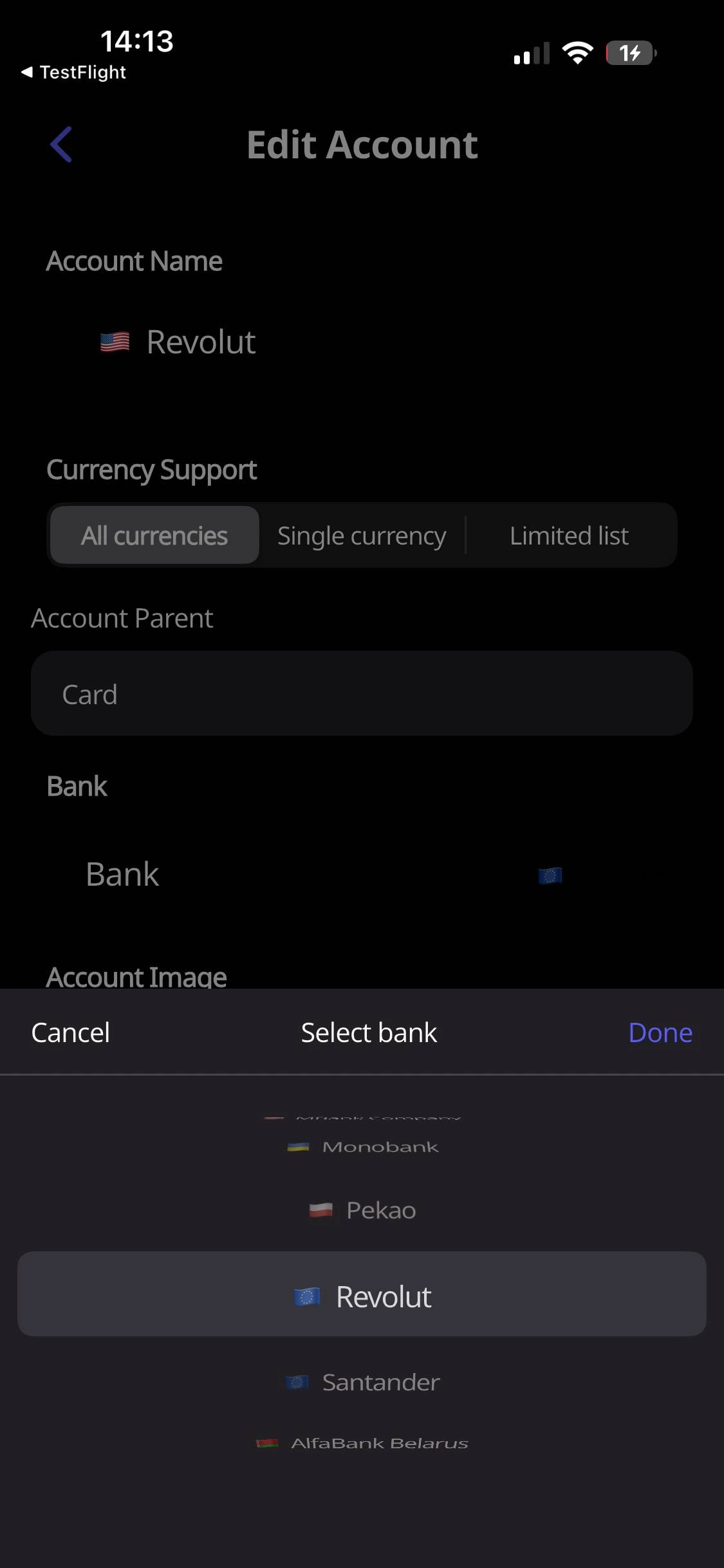 Select your bank from the list